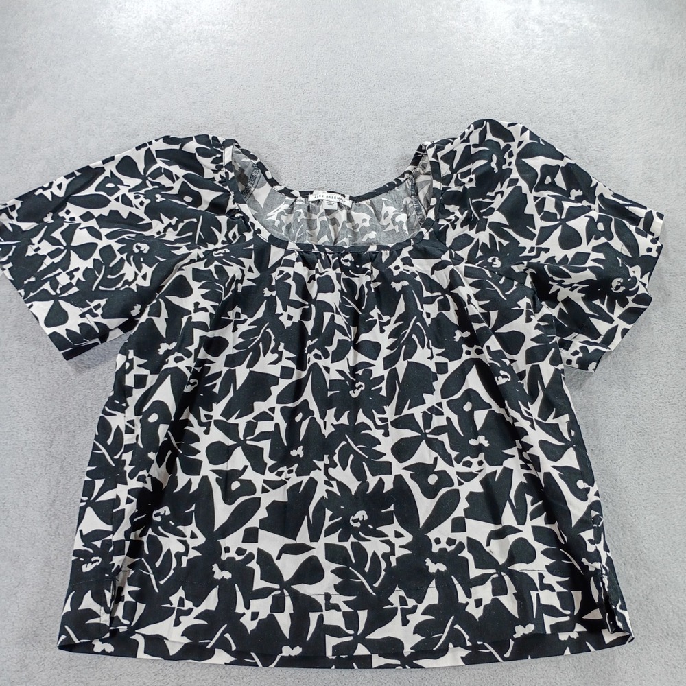 Free Assembly Womens Floral Square Neck Top Black White M Short Sleeve